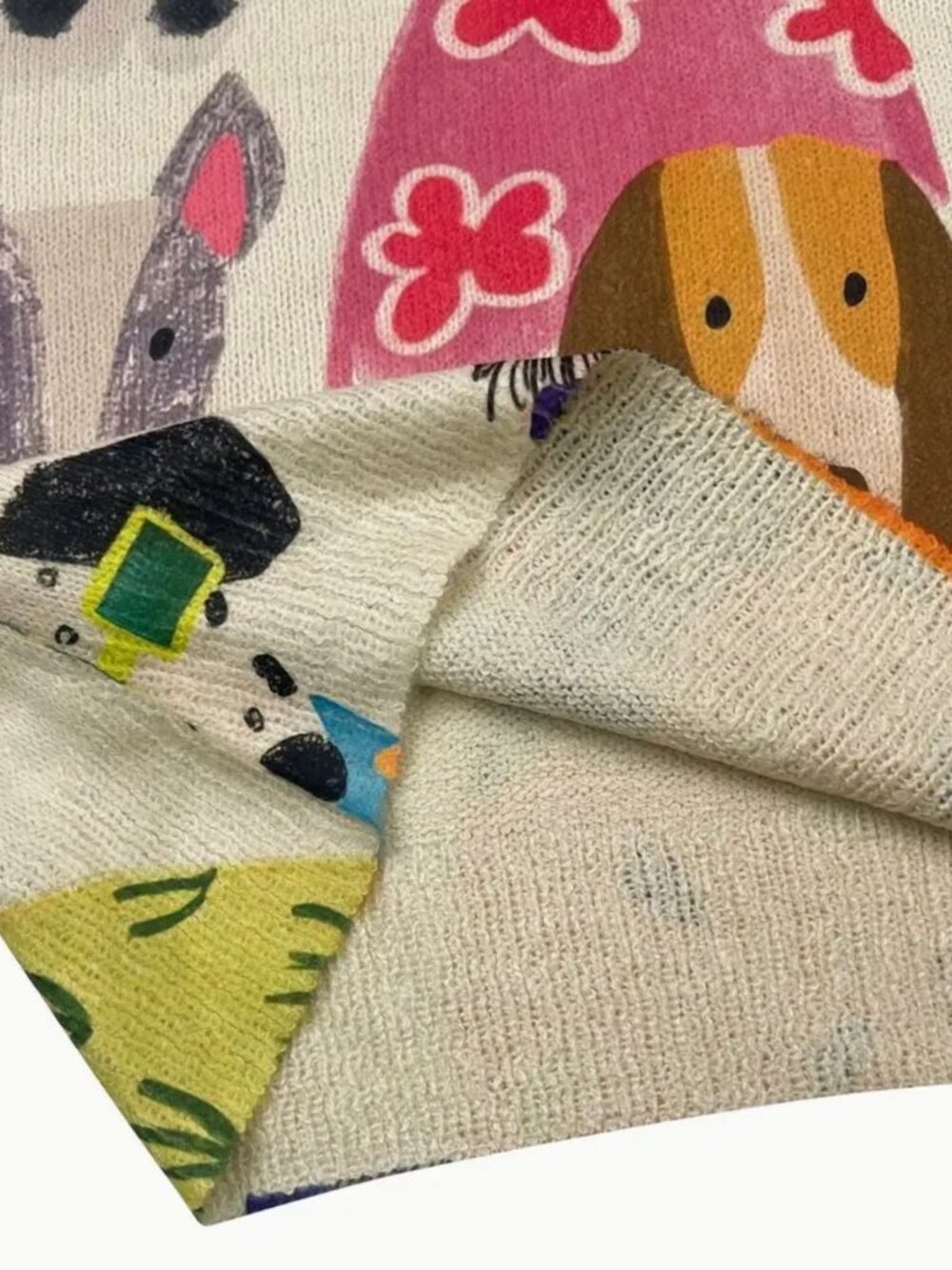 NEW Adorable Ivory Abstract Dog Art Print Sweater Sizes S, L - Picture 3 of 6